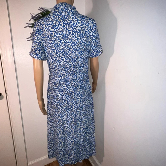 Marquis, S,pocketed leaf print full button front cuff short sleeve belted midi - Picture 2 of 9